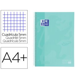 Cuaderno espiral oxford ebook 1 school touch te din a4+ 80 hojas cuadro 5 mm con margen mint pastel