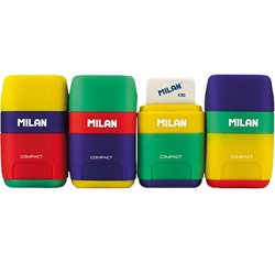 Sacapuntas milan plastico 2 usos con goma compact mix