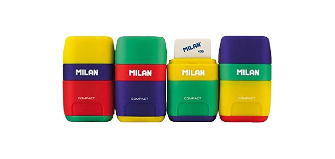 Sacapuntas milan plastico 2 usos con goma compact mix