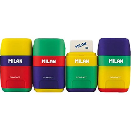 Sacapuntas milan plastico 2 usos con goma compact mix