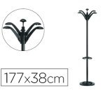 Perchero metalico unilux flora pie 6 colgadores con paraguero y bandeja goteo negro 177x38 cm