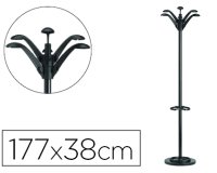 Perchero metalico unilux flora pie 6 colgadores con paraguero y bandeja goteo negro 177x38 cm