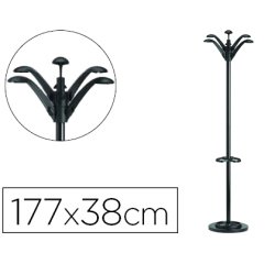 Perchero metalico unilux flora pie 6 colgadores con paraguero y bandeja goteo negro 177x38 cm
