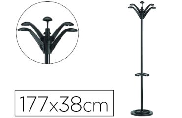 Perchero metalico unilux flora pie 6 colgadores con paraguero y bandeja goteo negro 177x38 cm