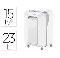Destructora de documentos fellowes lx201 capacidad de 12 h seguridad p5 clips grapas y tarjetas 23l blanca
