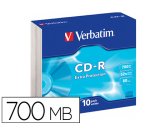 Cd-rom verbatim extra proteccion capacidad 700mb velocidad 52x 80 min pack de 10 unidades caja slim