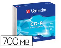 Cd-rom verbatim extra proteccion capacidad 700mb velocidad 52x 80 min pack de 10 unidades caja slim