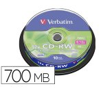 Cd-rw verbatim serl capacidad 700mb velocidad 12x 80 min tarrina de 10 unidades