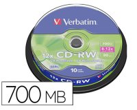 Cd-rw verbatim serl capacidad 700mb velocidad 12x 80 min tarrina de 10 unidades