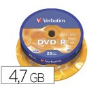 Dvd-r verbatim capacidad 4.7gb velocidad 16x 120 min tarrina de 25 unidades