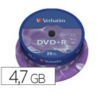 Dvd+r verbatim capacidad 4.7gb velocidad 16x 120 min tarrina de 25 unidades