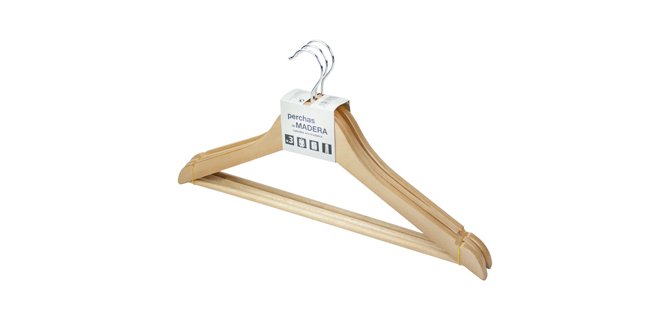 Percha kerkom madera natural barnizada pack de 3 unidades