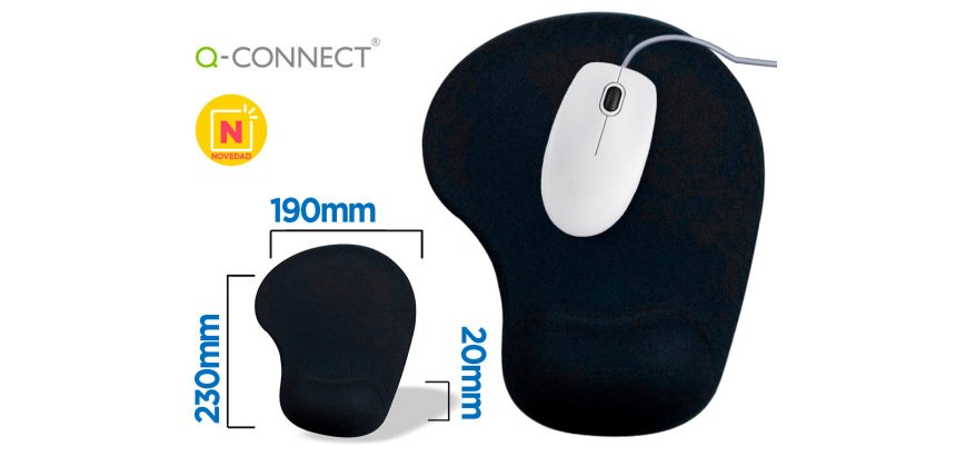 Alfombrilla para raton q-connect reposamuñecas de gel color negro 190x230x20 mm
