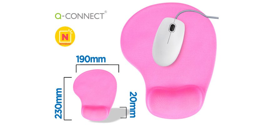 Alfombrilla para ratón q-connect reposamuñecas de gel color rosa 190x230x20 mm