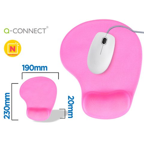 Alfombrilla para ratón q-connect reposamuñecas de gel color rosa 190x230x20 mm