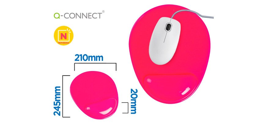Alfombrilla para ratón q-connect reposamuñecas de gel pvc color rosa 210x245x20 mm