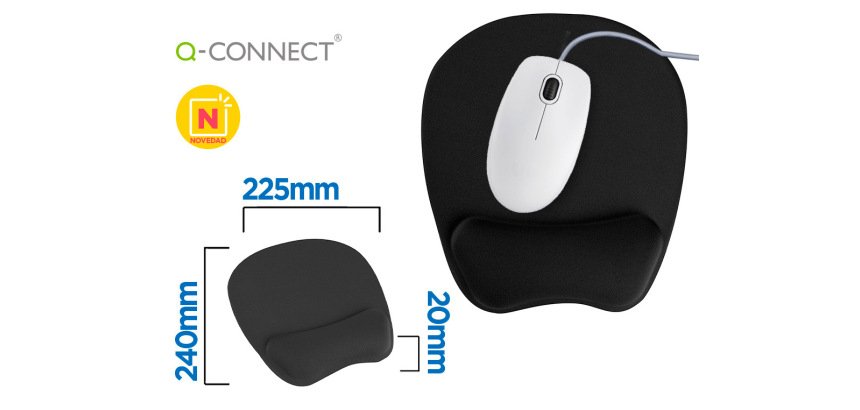 Alfombrilla para raton q-connect con reposamuñecas ergonomica de gel color negro 225x240x20 mm