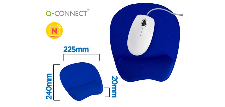 Alfombrilla para raton q-connect con reposamuñecas ergonomica de gel color azul 225x240x20 mm