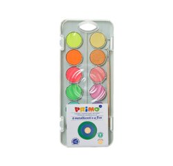 Acuarela primo 8 colores metal + 4 colores neon con pincel y paleta de mezcla estuche de plastico