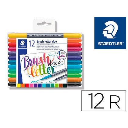 Rotulador staedtler 3004 doble punta para lettering estuche de 12 unidades colores surtidos