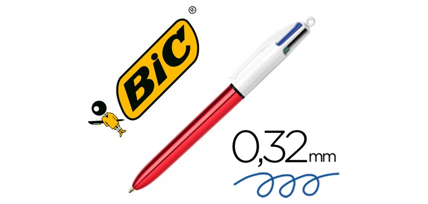 Boligrafo bic cuatro colores shine rojo punta de 1 mm