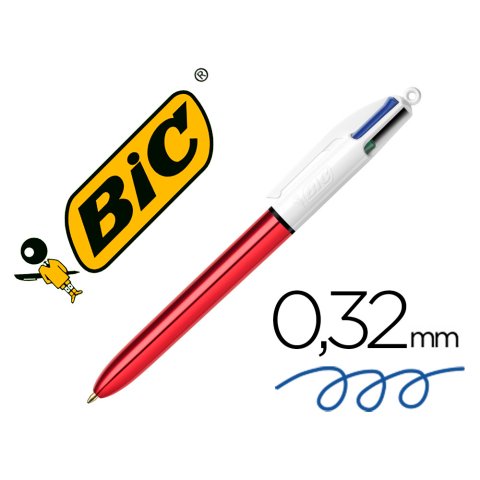 Boligrafo bic cuatro colores shine rojo punta de 1 mm