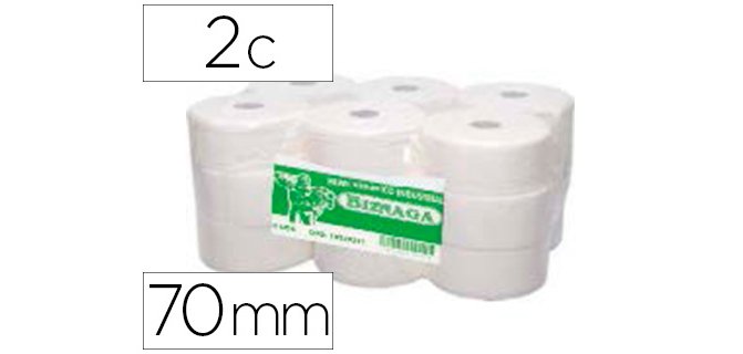 Papel higienico biznaga jumbo 2 capas celulosa blanca mandril 76 mm para dispensador kf16756