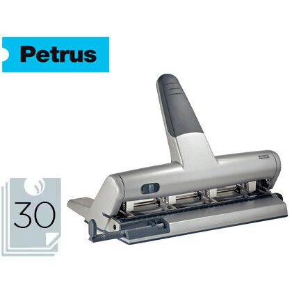 Taladrador petrus 514 metalico color plata 4 punzones moviles capacidad 30 hojas