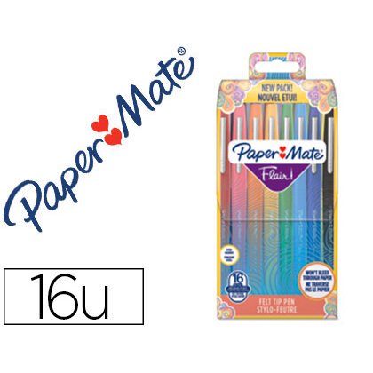 Rotulador paper mate flair original punta fibra tropical estuche rigido de 16 unidades colores surtidos