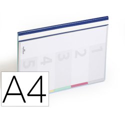 Carpeta dossier fástener plástico Duraclip® A4 con 5 separadores e indice lomo, capacidad 30 hojas color azul