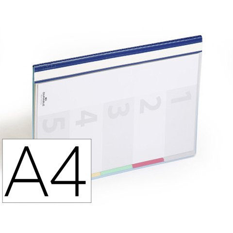 Carpeta dossier fástener plástico Duraclip® A4 con 5 separadores e indice lomo, capacidad 30 hojas color azul