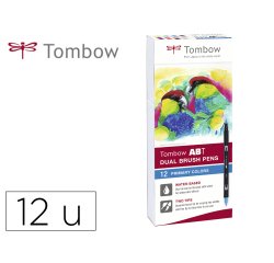 Rotulador tombow abt dual brush acuarelable doble punta fina/pincel estuche de 12 unidades colores primarios