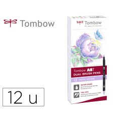 Rotulador tombow abt dual brush acuarelable doble punta fina/pincel estuche de 12 unidades colores pastel