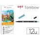 Rotulador tombow abt dual brush acuarelable doble punta fina/pincel estuche de 12 unidades colores pastel