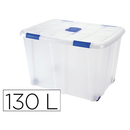 Contenedor plastico plasticforte 130 litros n 16 transparente con tapa 480x740x540 mm