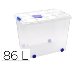 Contenedor plastico plasticforte 86 litros n 8 transparente con tapa 470x620x450 mm
