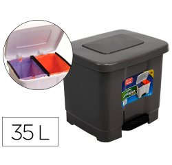 Papelera contenedor plasticforte plastico con pedal 2 compartimentos 35 litros gris oscuro