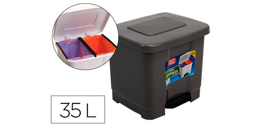 Papelera contenedor plasticforte plastico con pedal 2 compartimentos 35 litros gris oscuro