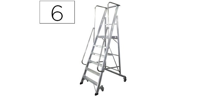 Escalera movil ktl de aluminio con plataforma y guardacuerpos plegable 6 peldaños serie 2xl-s