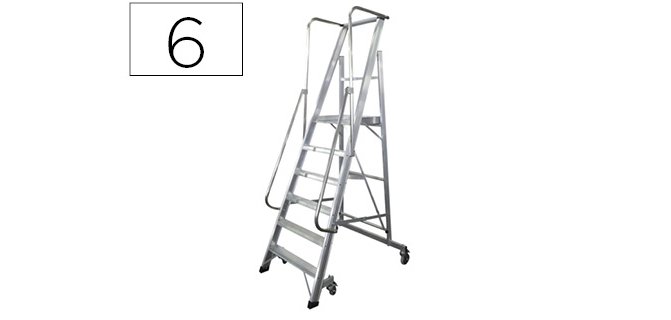 Escalera movil ktl de aluminio con plataforma y guardacuerpos plegable 6 peldaños serie 2xl-s