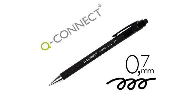 Boligrafo q-connect retractil con grip 0,7 mm color negro