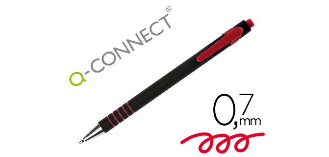 Boligrafo q-connect retractil con grip 0,7 mm color rojo