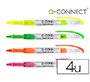 Rotulador q-connect fluorescente punta biselada tinta liquida bolsa de 4 unidades colores surtidos