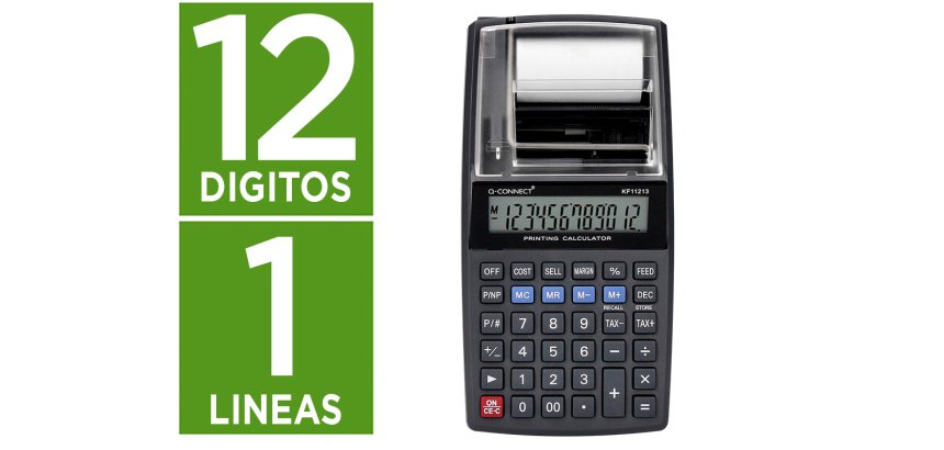Calculadora q-connect impresora pantalla papel kf11213 12 digitos tinta azul