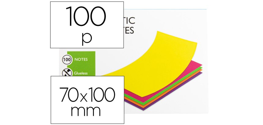 Bloc de notas electrostaticas quita y pon q-connect 70x100 mm 100 hojas 5 colores fluorescentes