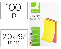 Bloc de notas electrostaticas quita y pon q-connect 210x297mm 100 hojas 5 colores fluorescentes