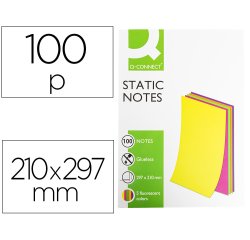 Bloc de notas electrostaticas quita y pon q-connect 210x297mm 100 hojas 5 colores fluorescentes