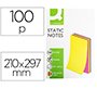 Bloc de notas electrostaticas quita y pon q-connect 210x297mm 100 hojas 5 colores fluorescentes