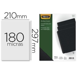 Tapa de encuadernacion fellowes din a4 pvc opaco negro 180 micras pack de 100 unidades