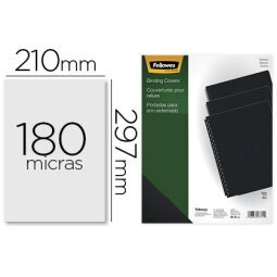 Tapa de encuadernacion fellowes din a4 pvc opaco negro 180 micras pack de 100 unidades